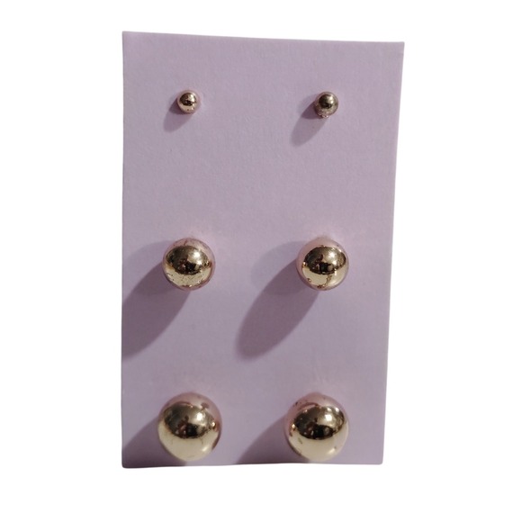 Unbranded Jewelry - Rose Gold Tone Ball Stud Earring Set 3 Pairs Small Medium Large Round Minimalist